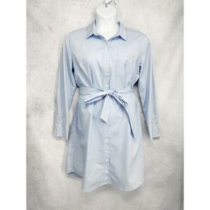 Halogen Light Blue Long Sleeve Button Down Shirt Dress with Belt Plus Size 1X